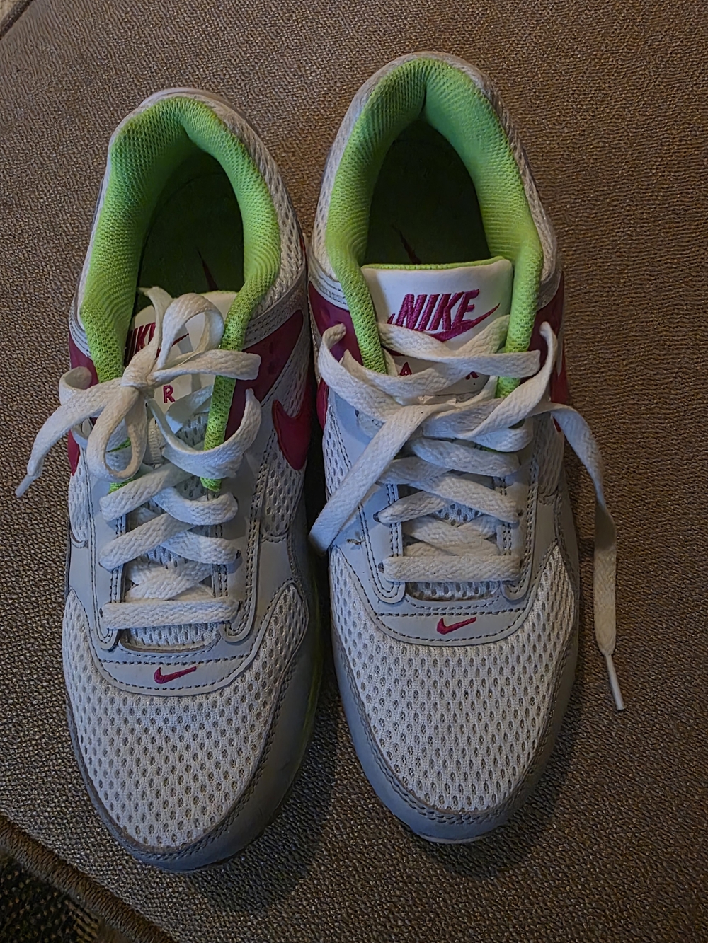 Nike Air Max Correlate White Sneakers with Pink Swoosh and Neon Green Lining